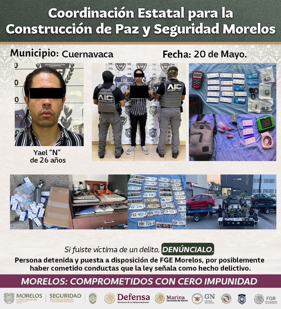 CONFIRMA MESA DE PAZ Y SEGURIDAD RELEVANTES DETENCIONES DE BANDAS GENERADORAS DE VIOLENCIA RELACIONADAS CON ROBO DE VEHÍCULOS DE ALTA GAMA EN MORELOS
