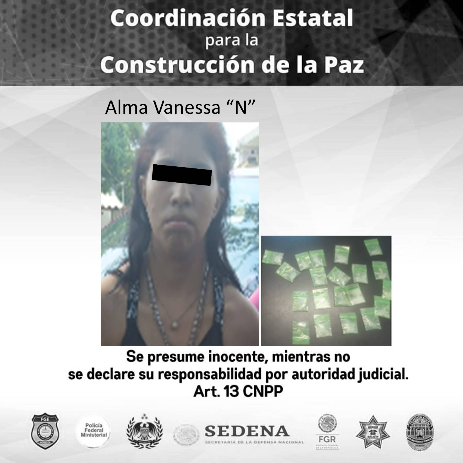 La Coordinación de la Policía de Morelos detiene a una mujer por delitos contra la salud