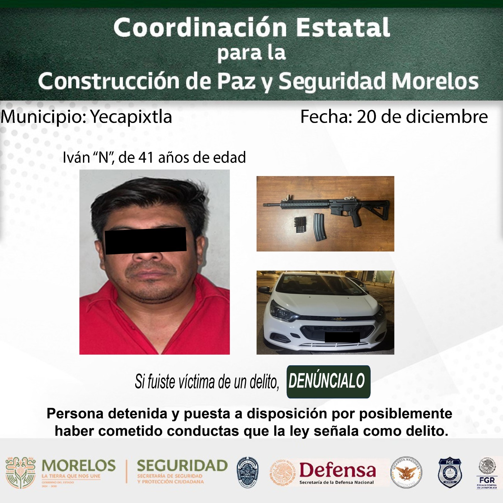 Refuerza Gobierno de Morelos la seguridad con detenciones relevantes en diversas zonas del Estado