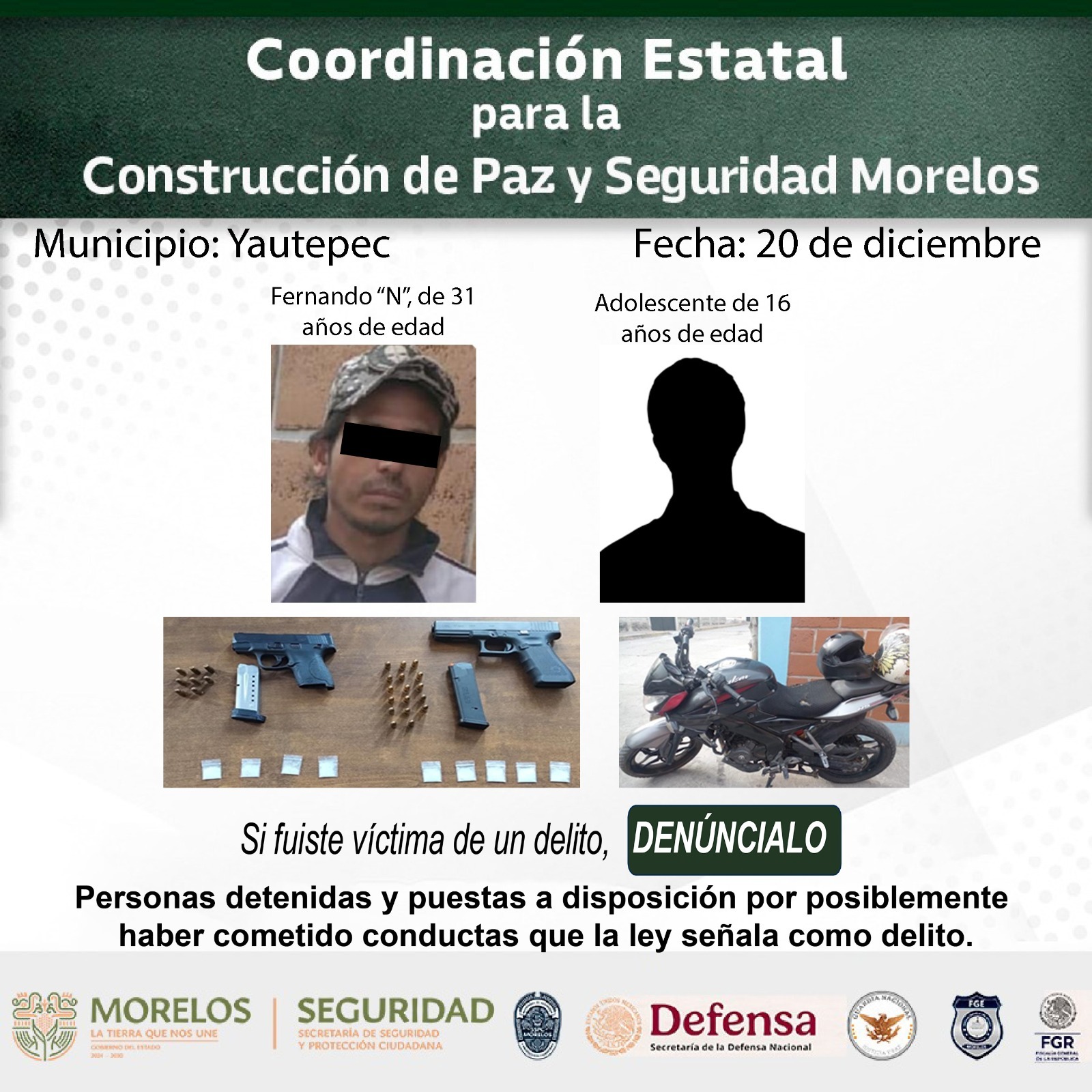 Refuerza Gobierno de Morelos la seguridad con detenciones relevantes en diversas zonas del Estado