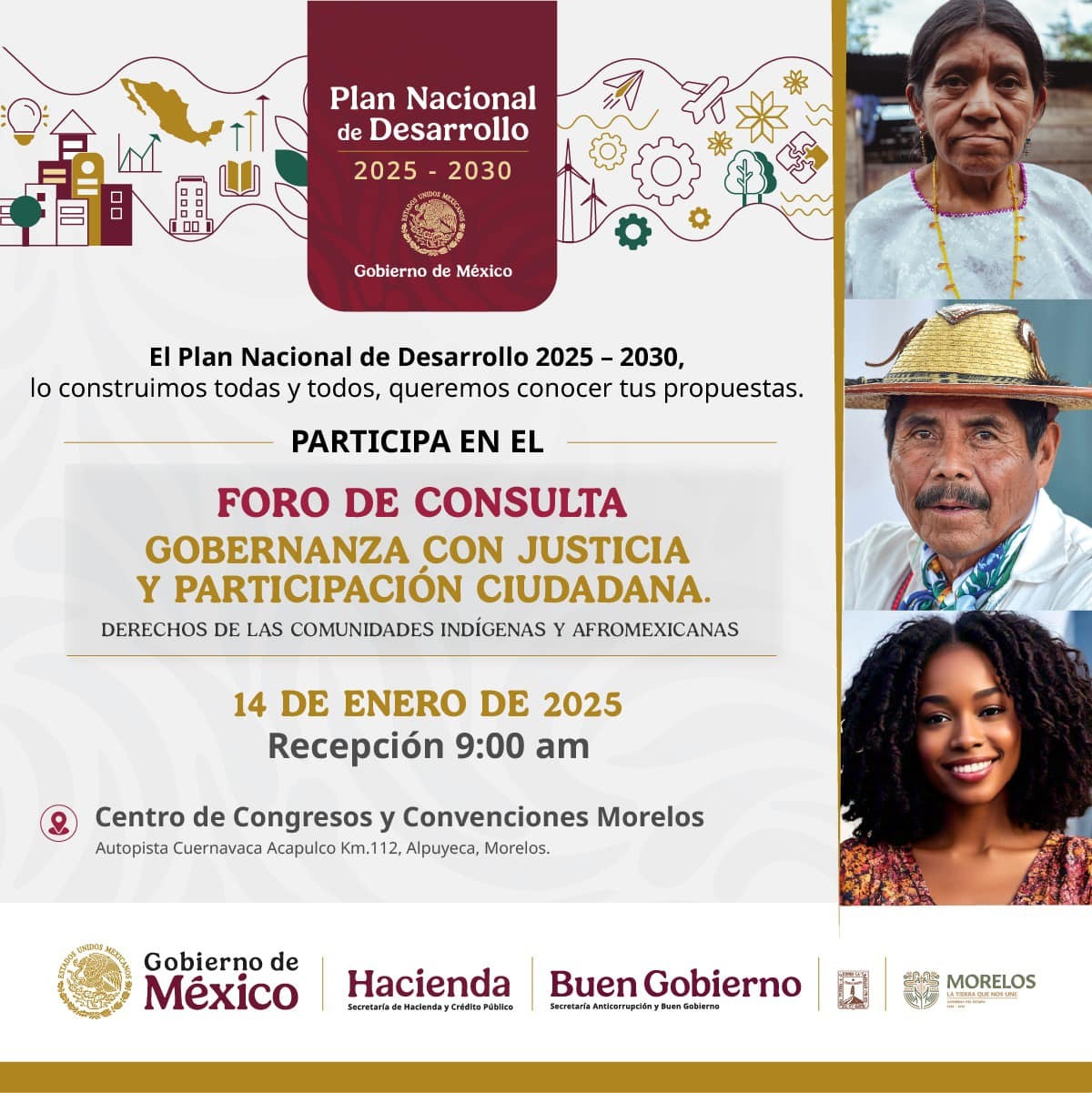 Morelos, sede del foro Foro Nacional de Consulta a los Pueblos y Comunidades Indígenas y Afromexicanas para integrar el Plan Nacional de Desarrollo 2025-2030