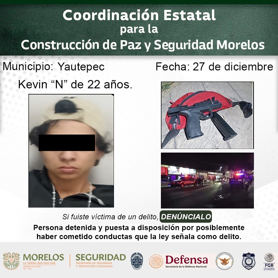 Informan integrantes de la Mesa de Coordinación Estatal para la Construcción de Paz y Seguridad detenciones relevantes en Morelos