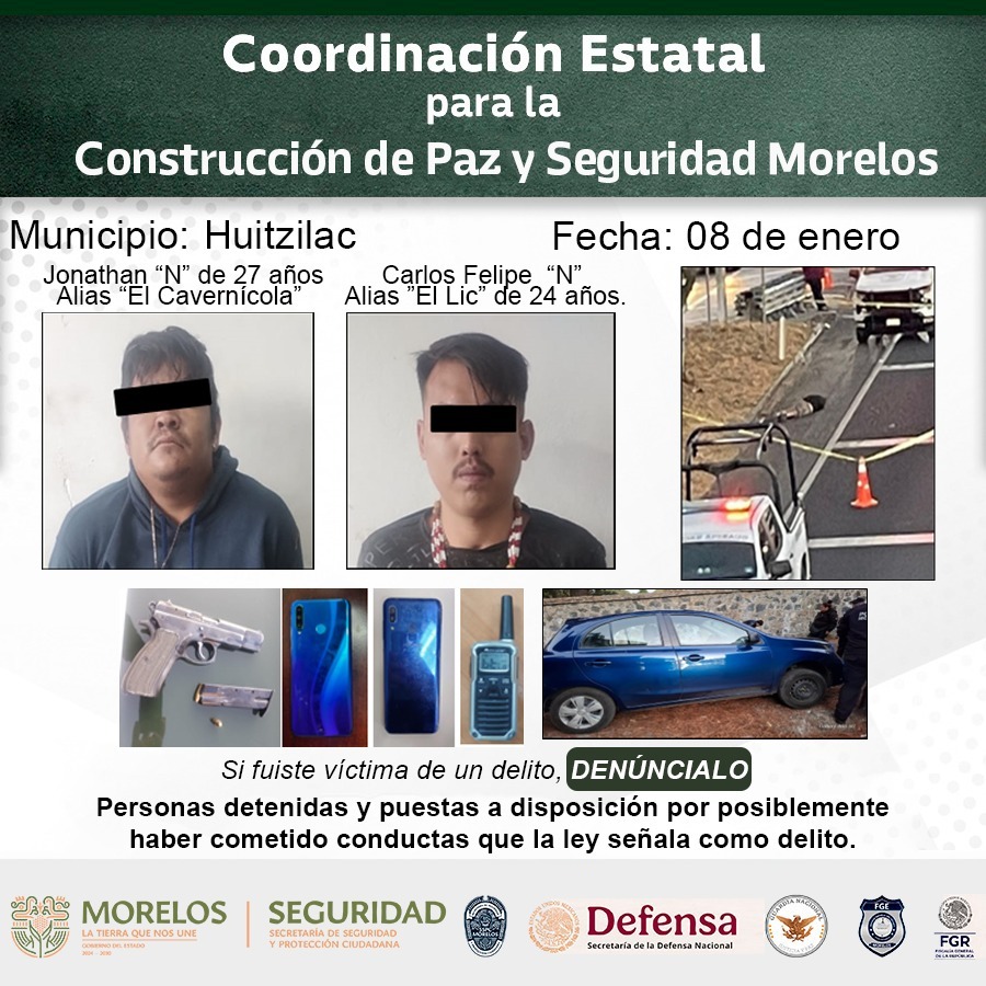 Informan integrantes de la Mesa de Coordinación Estatal para la Construcción de Paz y Seguridad detenciones relevantes en Morelos