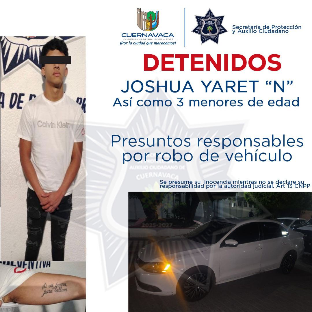 SEPRAC captura a cuatro sujetos por robo de vehículo en Cuernavaca