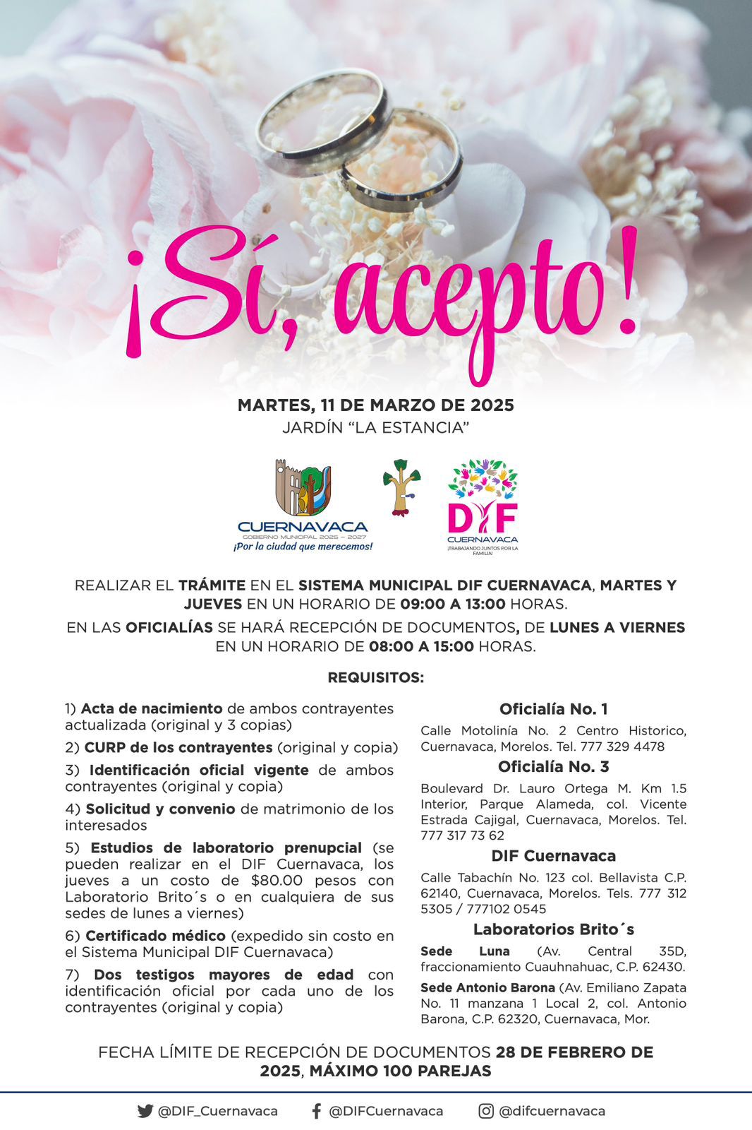 DIF Cuernavaca invita a la jornada de matrimonios comunitarios 20205 “Sí, acepto”