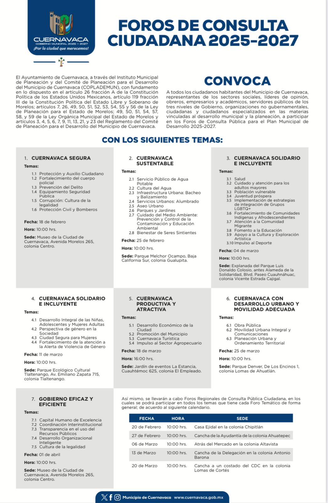 Invita Ayuntamiento de Cuernavaca a los Foros de Consulta para la elaboración del Plan Municipal de Desarrollo 2025- 2027