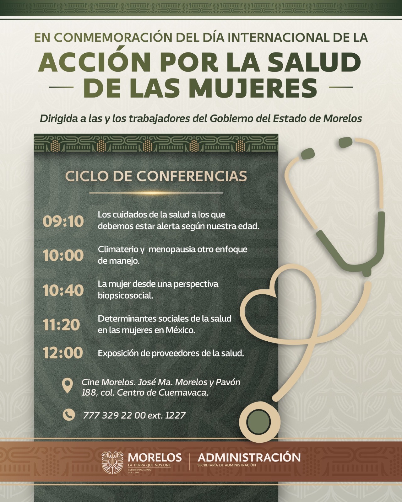 CONVOCA SECRETARÍA DE ADMINISTRACIÓN A CICLO DE CONFERENCIAS POR EL DÍA INTERNACIONAL DE LA ACCIÓN POR LA SALUD DE LAS MUJERES CONVOCA SECRETARÍA DE ADMINISTRACIÓN A CICLO DE CONFERENCIAS POR EL DÍA INTERNACIONAL DE LA ACCIÓN POR LA SALUD DE LAS MUJERES