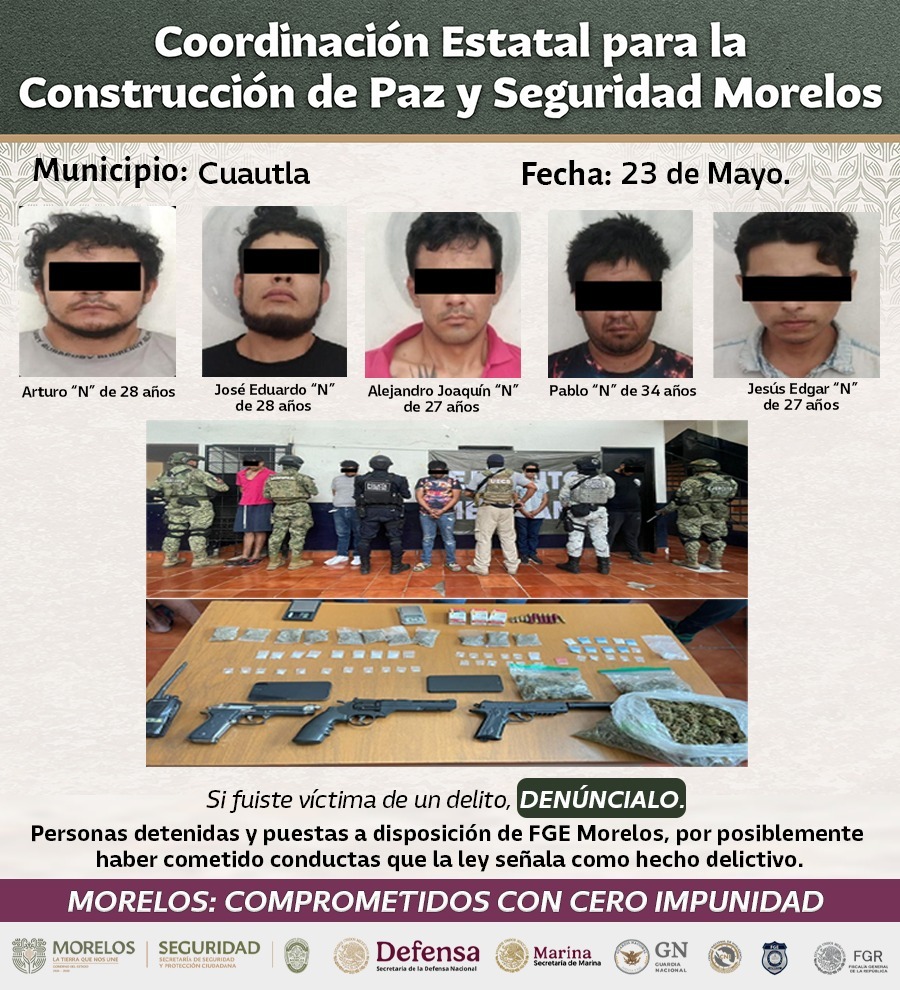 CONFIRMA MESA DE PAZ Y SEGURIDAD RELEVANTES DETENCIONES DE BANDAS GENERADORAS DE VIOLENCIA RELACIONADAS CON ROBO DE VEHÍCULOS DE ALTA GAMA EN MORELOS CONFIRMA MESA DE PAZ Y SEGURIDAD RELEVANTES DETENCIONES DE BANDAS GENERADORAS DE VIOLENCIA RELACIONADAS CON ROBO DE VEHÍCULOS DE ALTA GAMA EN MORELOS