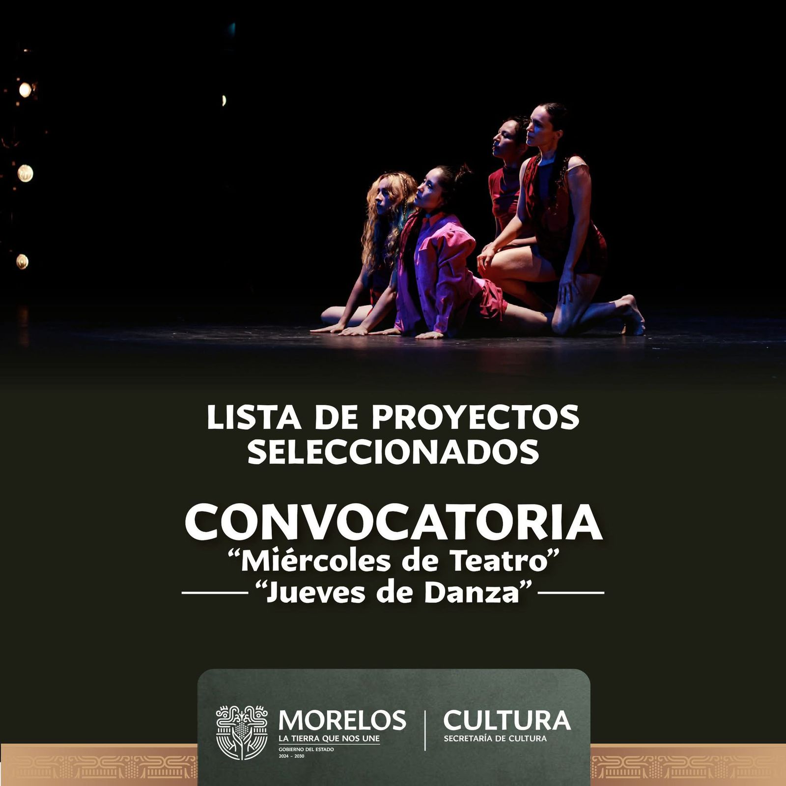 PRESENTA SECRETARÍA DE CULTURA RESULTADOS DE CONVOCATORIA “MIÉRCOLES DE TEATRO Y JUEVES DE DANZA” PRESENTA SECRETARÍA DE CULTURA RESULTADOS DE CONVOCATORIA “MIÉRCOLES DE TEATRO Y JUEVES DE DANZA”