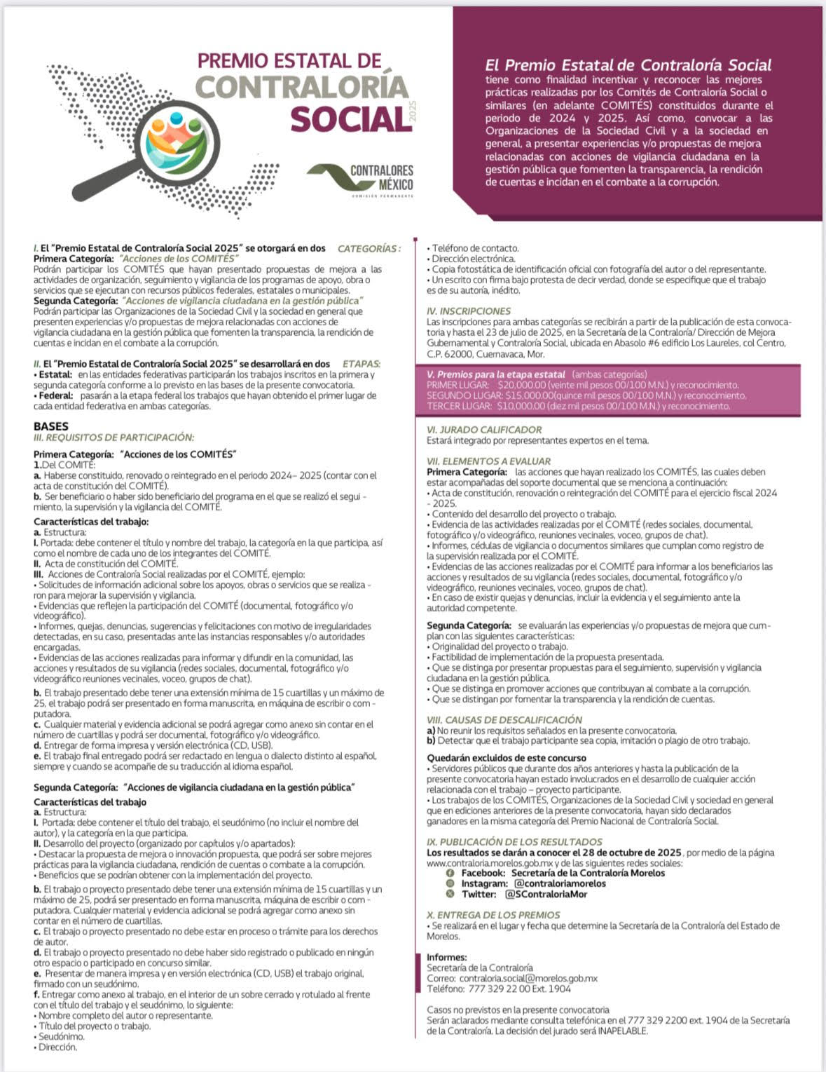 CONVOCA SECRETARÍA DE LA CONTRALORÍA AL PREMIO ESTATAL DE CONTRALORÍA SOCIAL 2025 CONVOCA SECRETARÍA DE LA CONTRALORÍA AL PREMIO ESTATAL DE CONTRALORÍA SOCIAL 2025