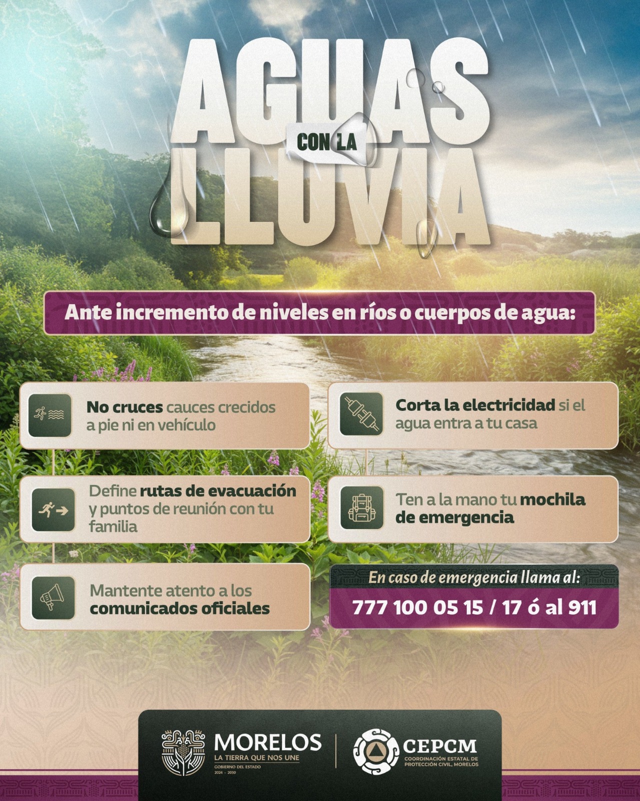 LLAMA CEPCM A ADOPTAR MEDIDAS DE PREVENCIÓN ANTE PRONÓSTICO DE LLUVIAS EN MORELOS LLAMA CEPCM A ADOPTAR MEDIDAS DE PREVENCIÓN ANTE PRONÓSTICO DE LLUVIAS EN MORELOS