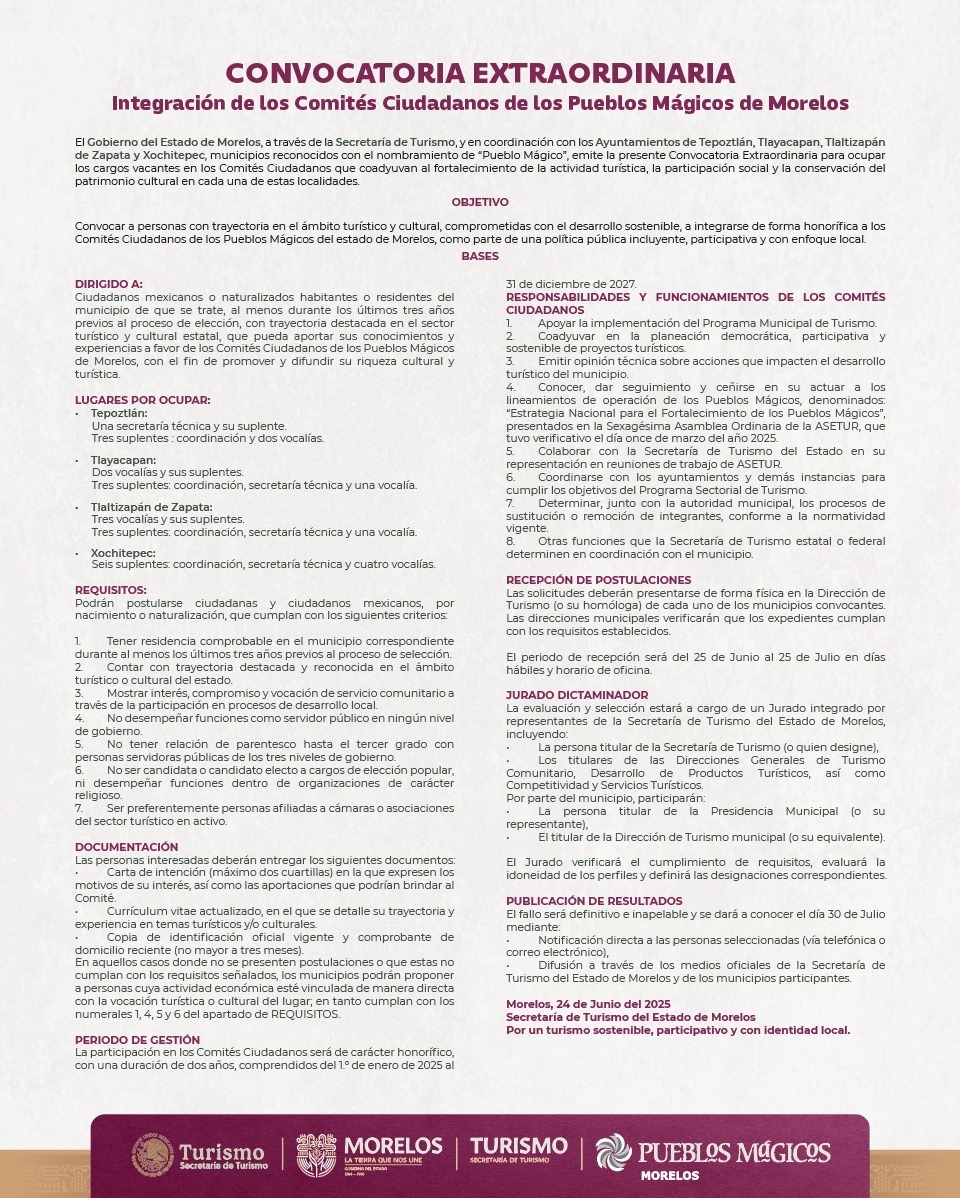 CONVOCA GOBIERNO DE MORELOS A INTEGRARSE A COMITÉS CIUDADANOS DE LOS PUEBLOS MÁGICOS CONVOCA GOBIERNO DE MORELOS A INTEGRARSE A COMITÉS CIUDADANOS DE LOS PUEBLOS MÁGICOS
