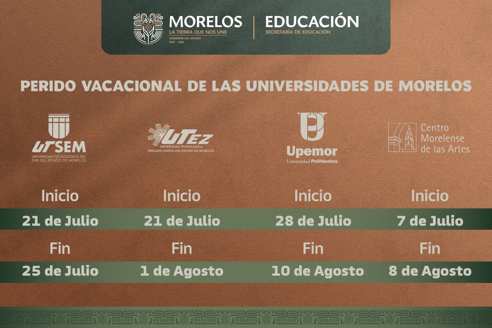 CONFIRMA NIVEL SUPERIOR LAS FECHAS PARA PERIODO VACACIONAL DE VERANO 2025 CONFIRMA NIVEL SUPERIOR LAS FECHAS PARA PERIODO VACACIONAL DE VERANO 2025