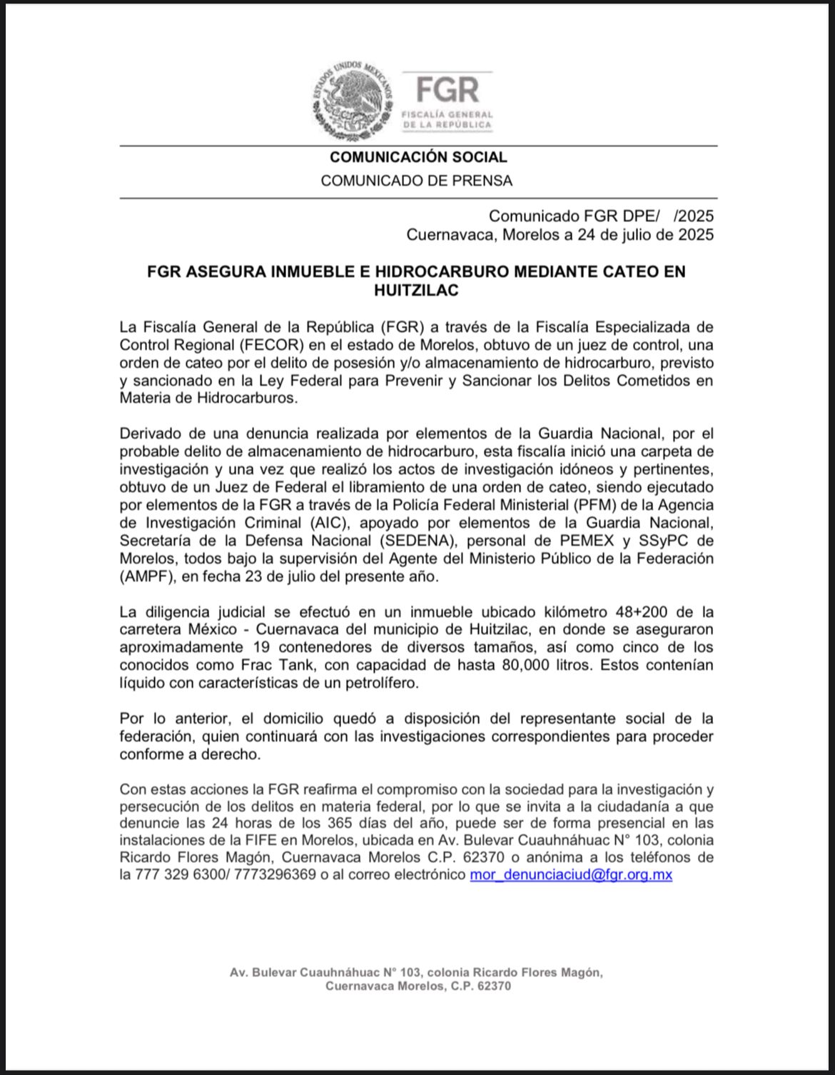 FGR ASEGURA INMUEBLE E HIDROCARBURO MEDIANTE CATEO EN HUITZILAC FGR ASEGURA INMUEBLE E HIDROCARBURO MEDIANTE CATEO EN HUITZILAC