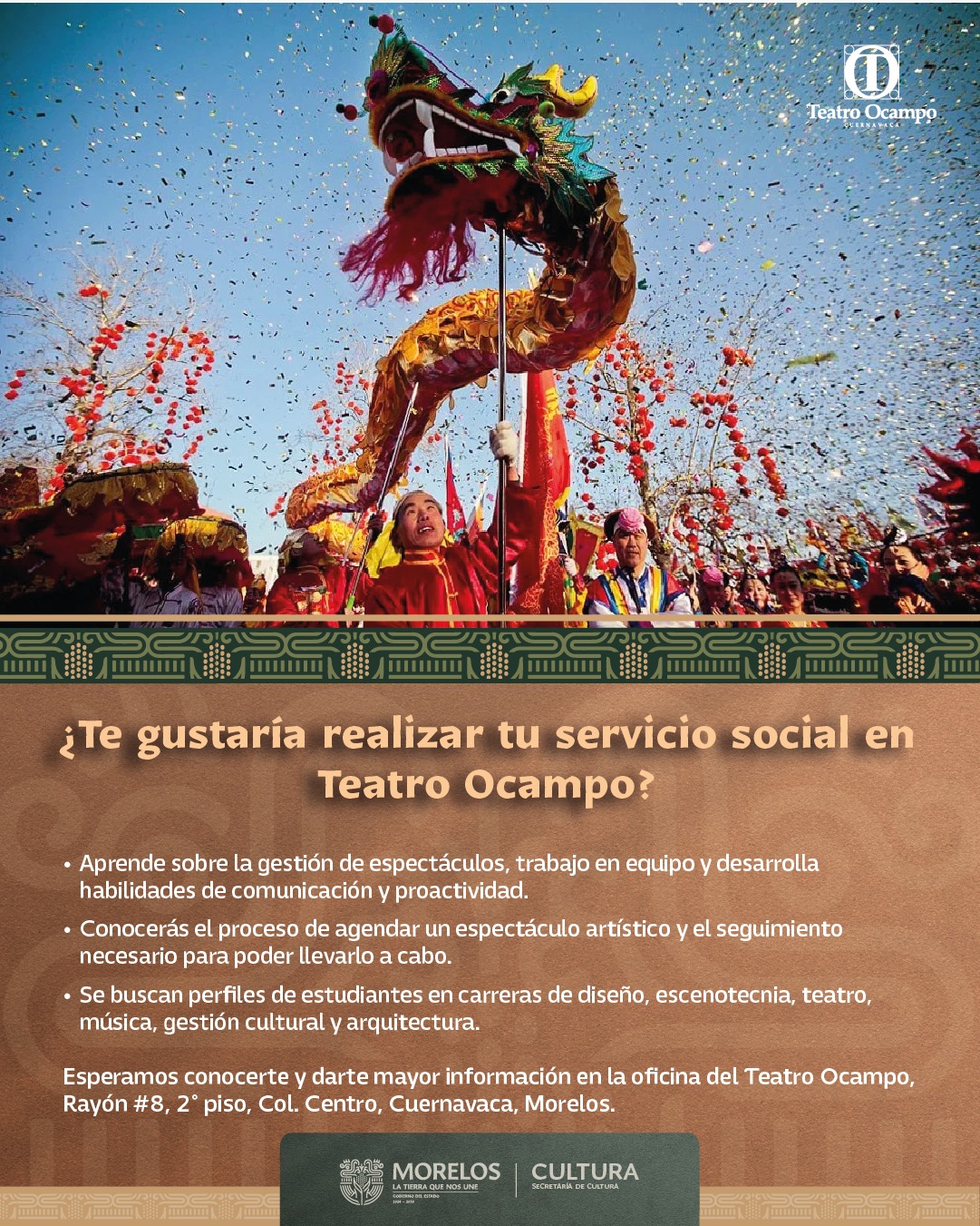 ABRE TEATRO OCAMPO CONVOCATORIA PARA SERVICIO SOCIAL EN GESTIÓN CULTURAL ABRE TEATRO OCAMPO CONVOCATORIA PARA SERVICIO SOCIAL EN GESTIÓN CULTURAL