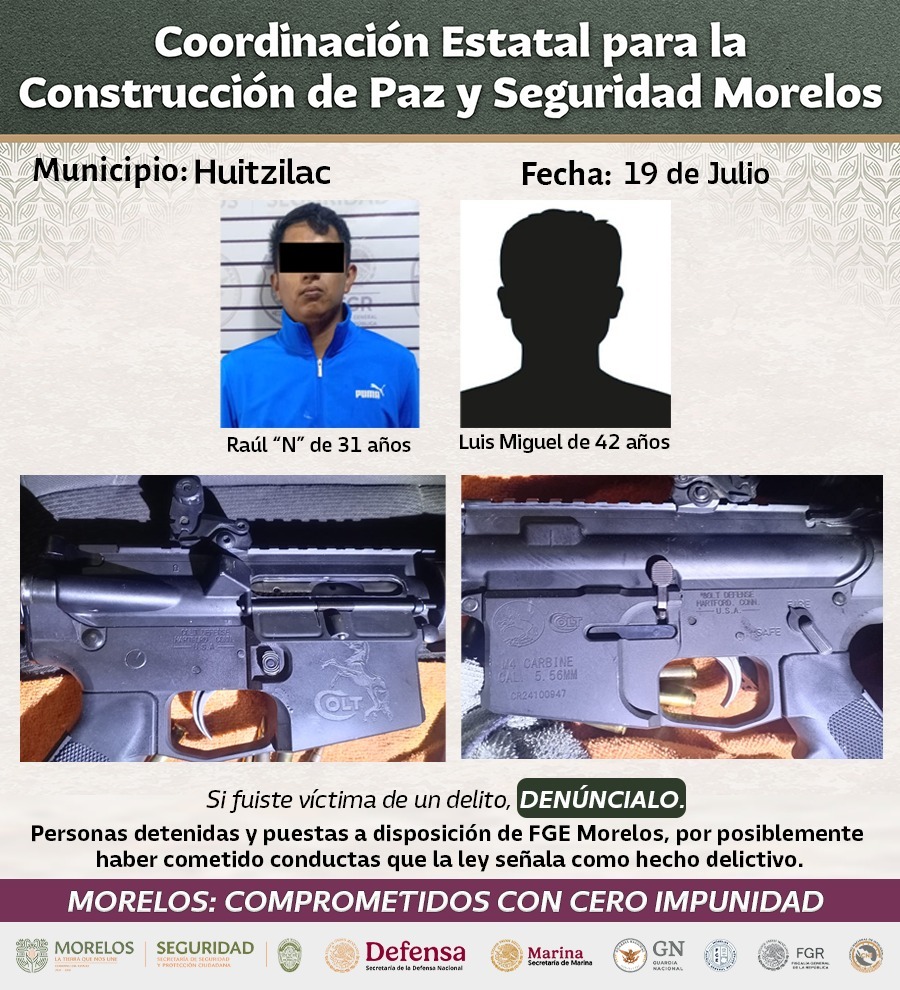 INTEGRANTES DE LA MESA DE COORDINACIÓN ESTATAL PARA LA CONSTRUCCIÓN DE PAZ Y SEGURIDAD DAN A CONOCER DETENCIONES RELEVANTES EN ZONA SUR, ORIENTE Y METROPOLITANA