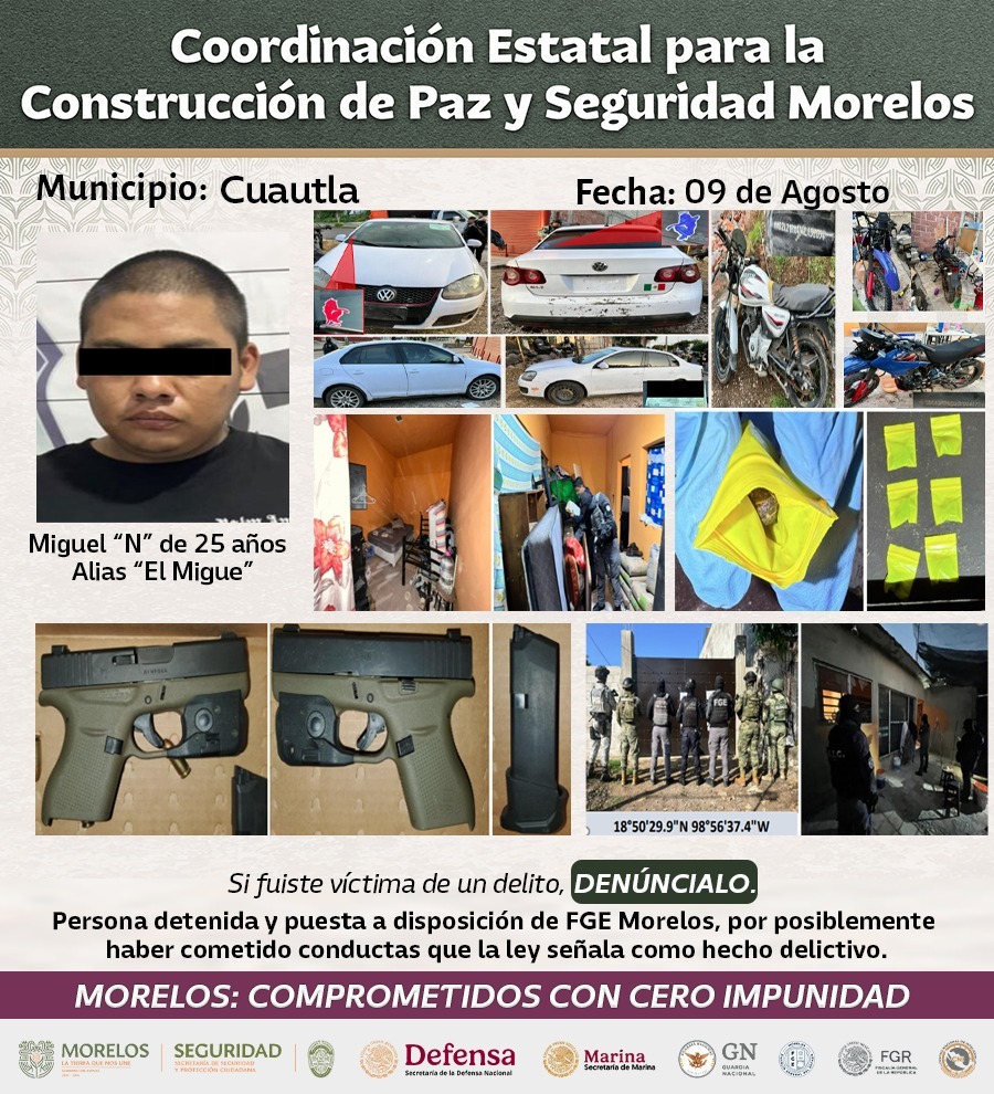 PRESENTAN INTEGRANTES DE LA MESA DE CONSTRUCCIÓN DE PAZ Y SEGURIDAD DETENCIONES RELEVANTES EN CUAUTLA Y ZONA SUR DE MORELOS PRESENTAN INTEGRANTES DE LA MESA DE CONSTRUCCIÓN DE PAZ Y SEGURIDAD DETENCIONES RELEVANTES EN CUAUTLA Y ZONA SUR DE MORELOS