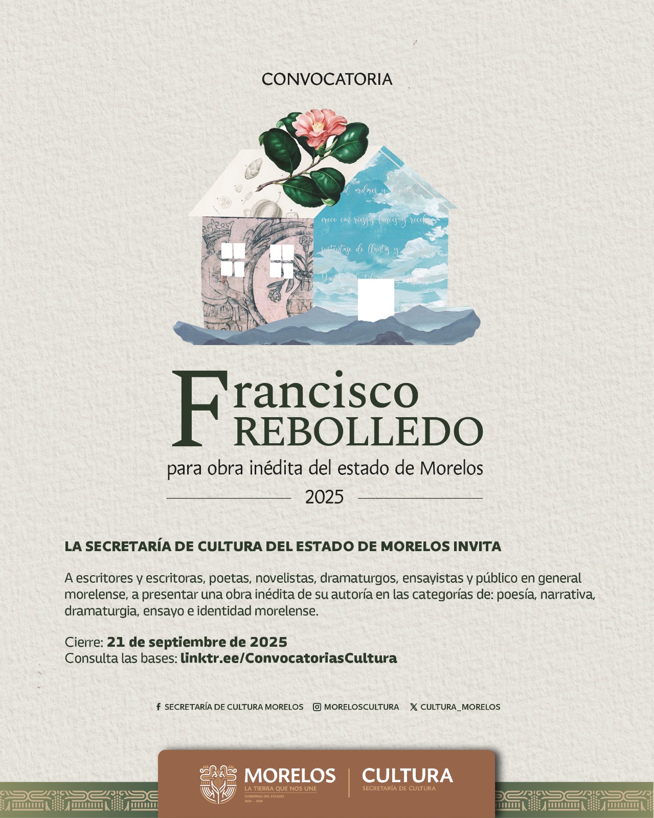 INVITA SECRETARÍA DE CULTURA A CREADORES LITERARIOS DE MORELOS A PARTICIPAR EN CONVOCATORIA DE OBRA INÉDITA INVITA SECRETARÍA DE CULTURA A CREADORES LITERARIOS DE MORELOS A PARTICIPAR EN CONVOCATORIA DE OBRA INÉDITA