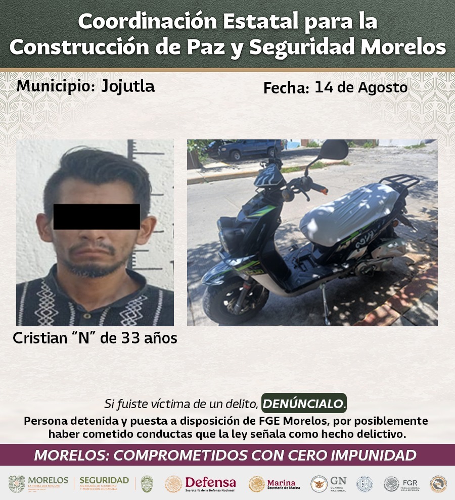 PRESENTAN INTEGRANTES DE LA MESA DE CONSTRUCCIÓN DE PAZ Y SEGURIDAD DETENCIONES RELEVANTES EN CUAUTLA Y ZONA SUR DE MORELOS PRESENTAN INTEGRANTES DE LA MESA DE CONSTRUCCIÓN DE PAZ Y SEGURIDAD DETENCIONES RELEVANTES EN CUAUTLA Y ZONA SUR DE MORELOS