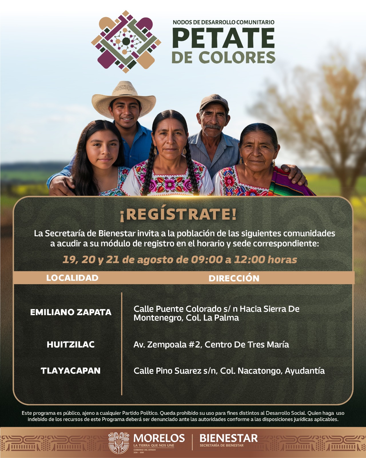 AVANZA REGISTRO AL PROGRAMA PETATE DE COLORES DE LA SECRETARÍA DE BIENESTAR