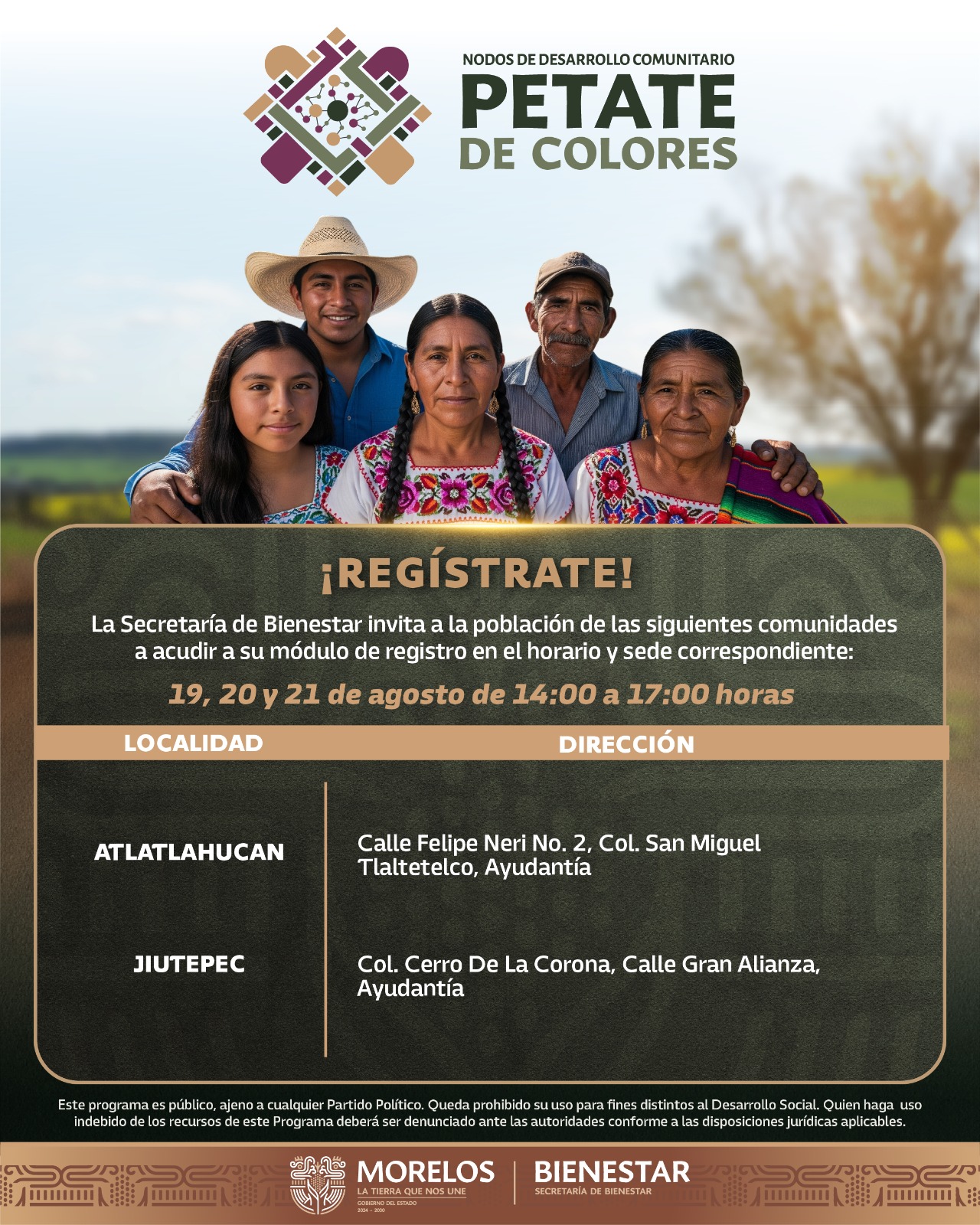 AVANZA REGISTRO AL PROGRAMA PETATE DE COLORES DE LA SECRETARÍA DE BIENESTAR