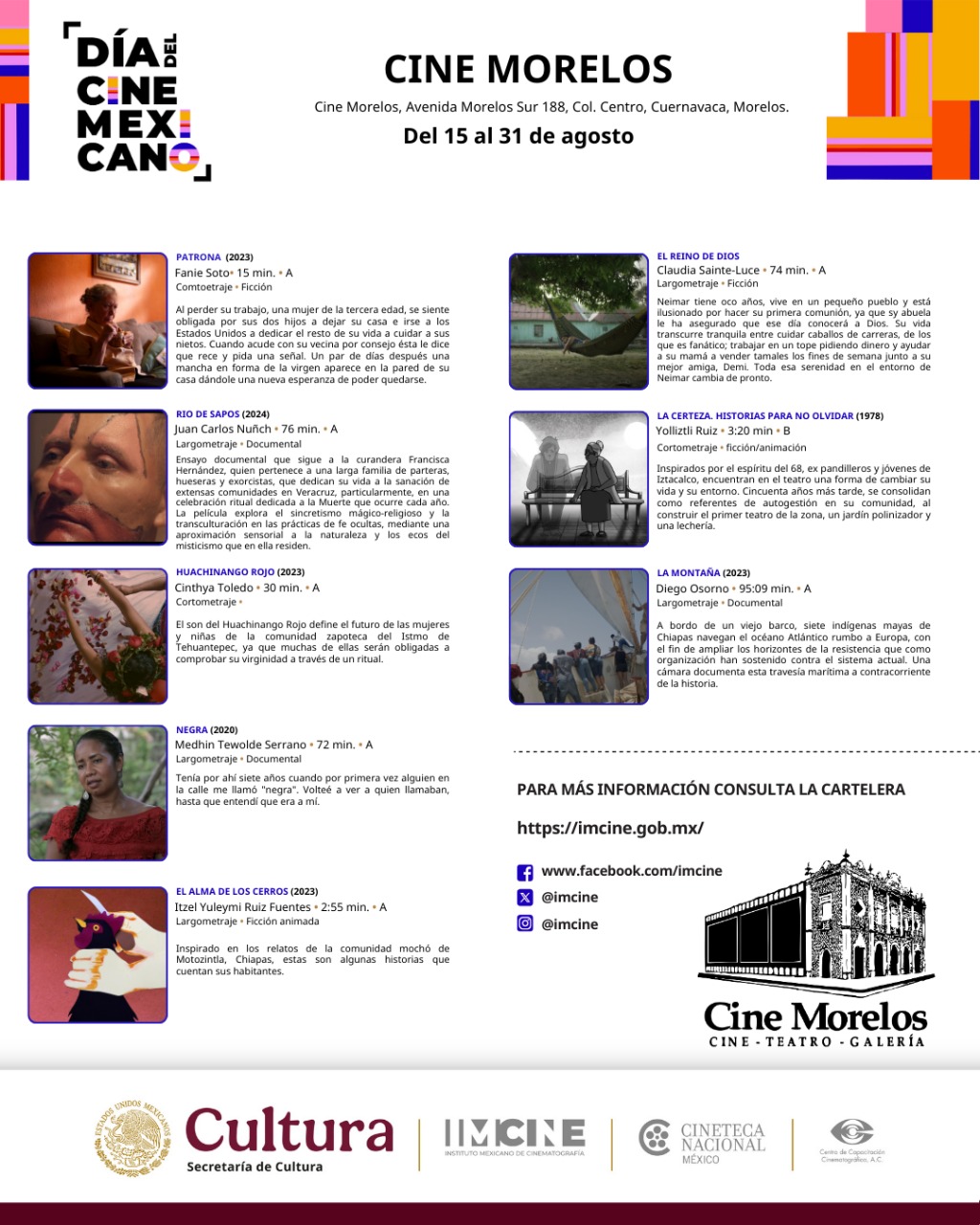 CELEBRARÁ MORELOS EL DÍA DEL CINE MEXICANO CON UNA MUESTRA ESPECIAL