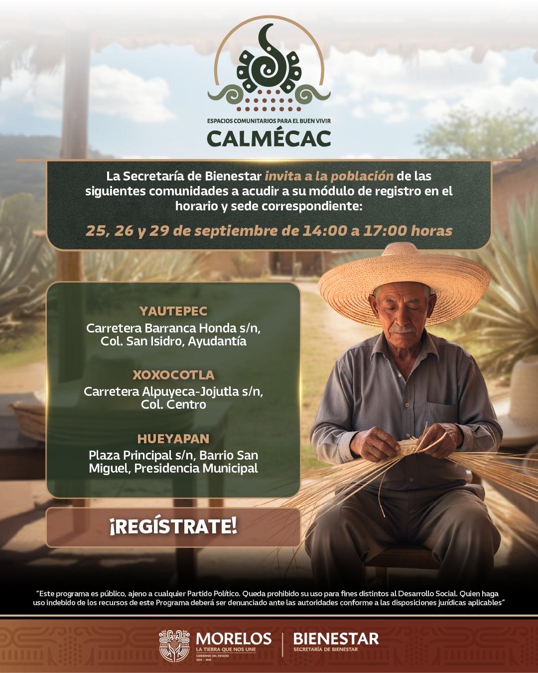 ALISTA GOBIERNO DE MORELOS REGISTRO PRESENCIAL A LOS PROGRAMAS SEMILLAS DE ESPERANZA Y CALMECAC