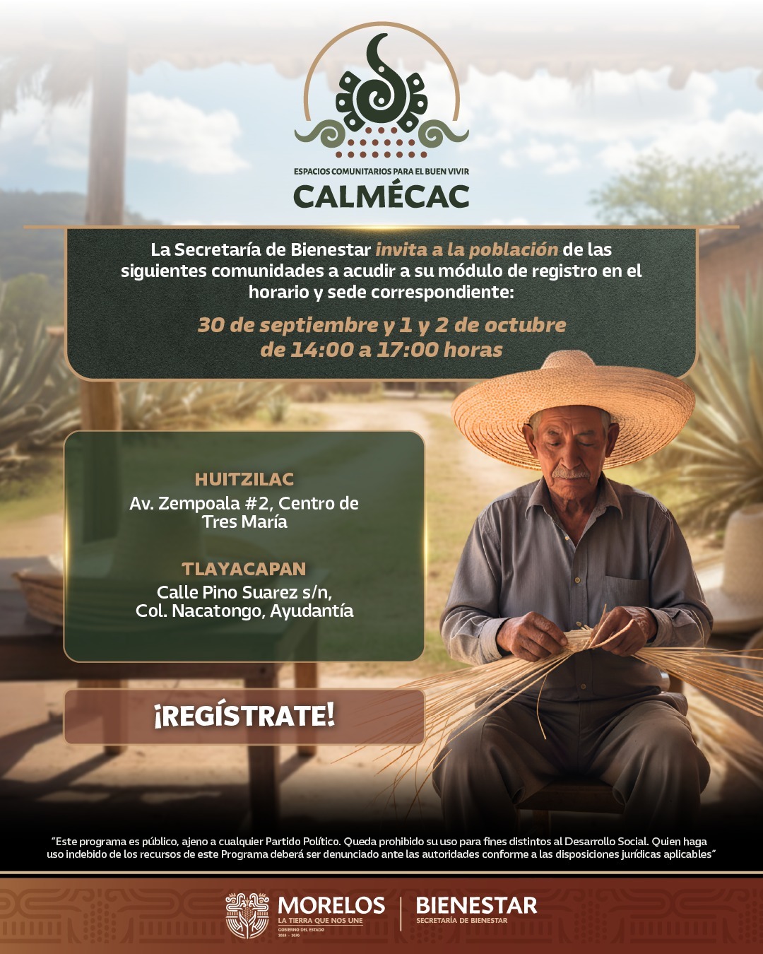 ALISTA GOBIERNO DE MORELOS REGISTRO PRESENCIAL A LOS PROGRAMAS SEMILLAS DE ESPERANZA Y CALMECAC