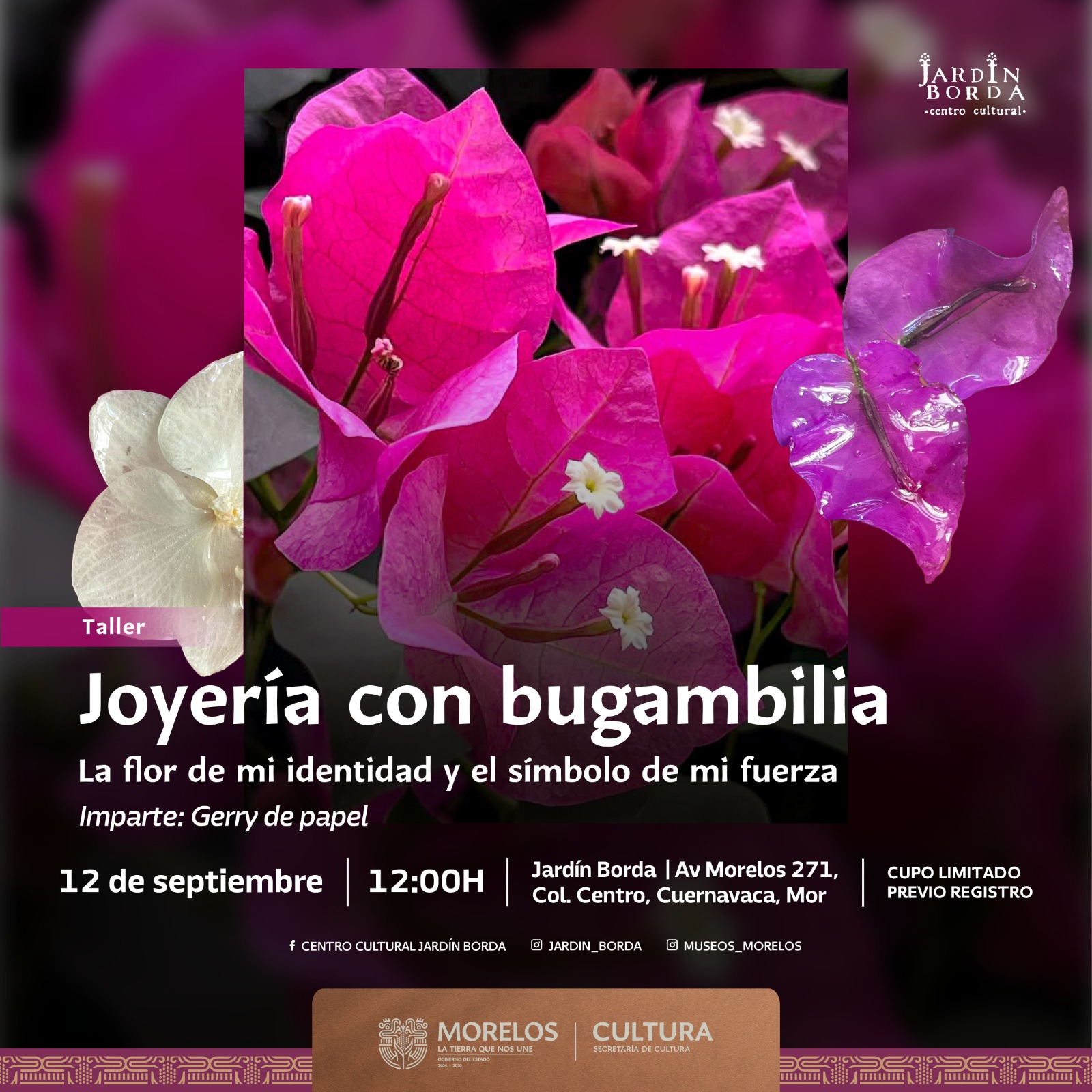 INVITA SECRETARÍA DE CULTURA A PARTICIPAR EN TALLER “JOYERÍA CON BUGAMBILIA: LA FLOR DE MI IDENTIDAD Y EL SÍMBOLO DE MI FUERZA”