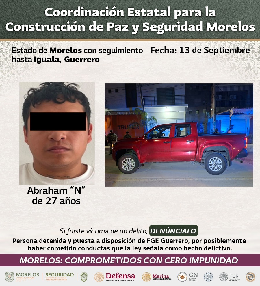 INFORMAN INTEGRANTES DE LA MESA DE COORDINACIÓN ESTATAL PARA LA CONSTRUCCIÓN DE PAZ Y SEGURIDAD RESULTADOS DE LA ESTRATEGIA INTERESTATAL CONTRA EL ROBO DE VEHÍCULOS EN MORELOS