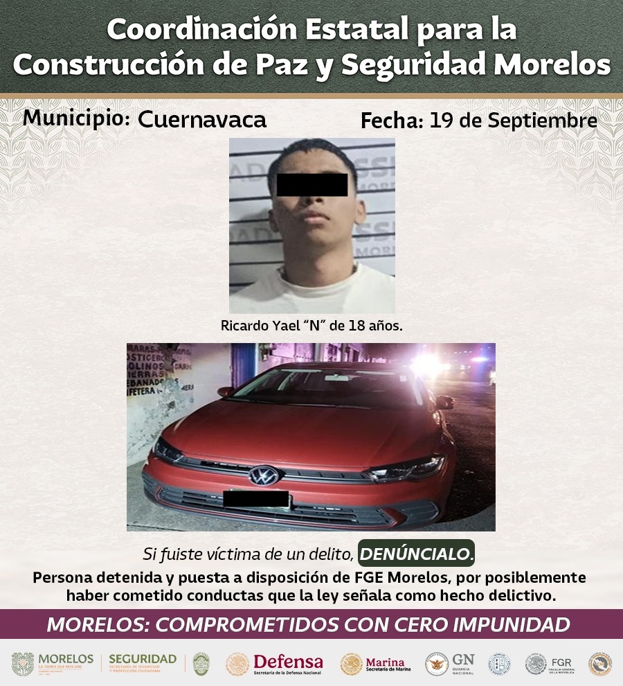 INFORMAN INTEGRANTES DE LA MESA DE COORDINACIÓN ESTATAL PARA LA CONSTRUCCIÓN DE PAZ Y SEGURIDAD RESULTADOS DE LA ESTRATEGIA INTERESTATAL CONTRA EL ROBO DE VEHÍCULOS EN MORELOS
