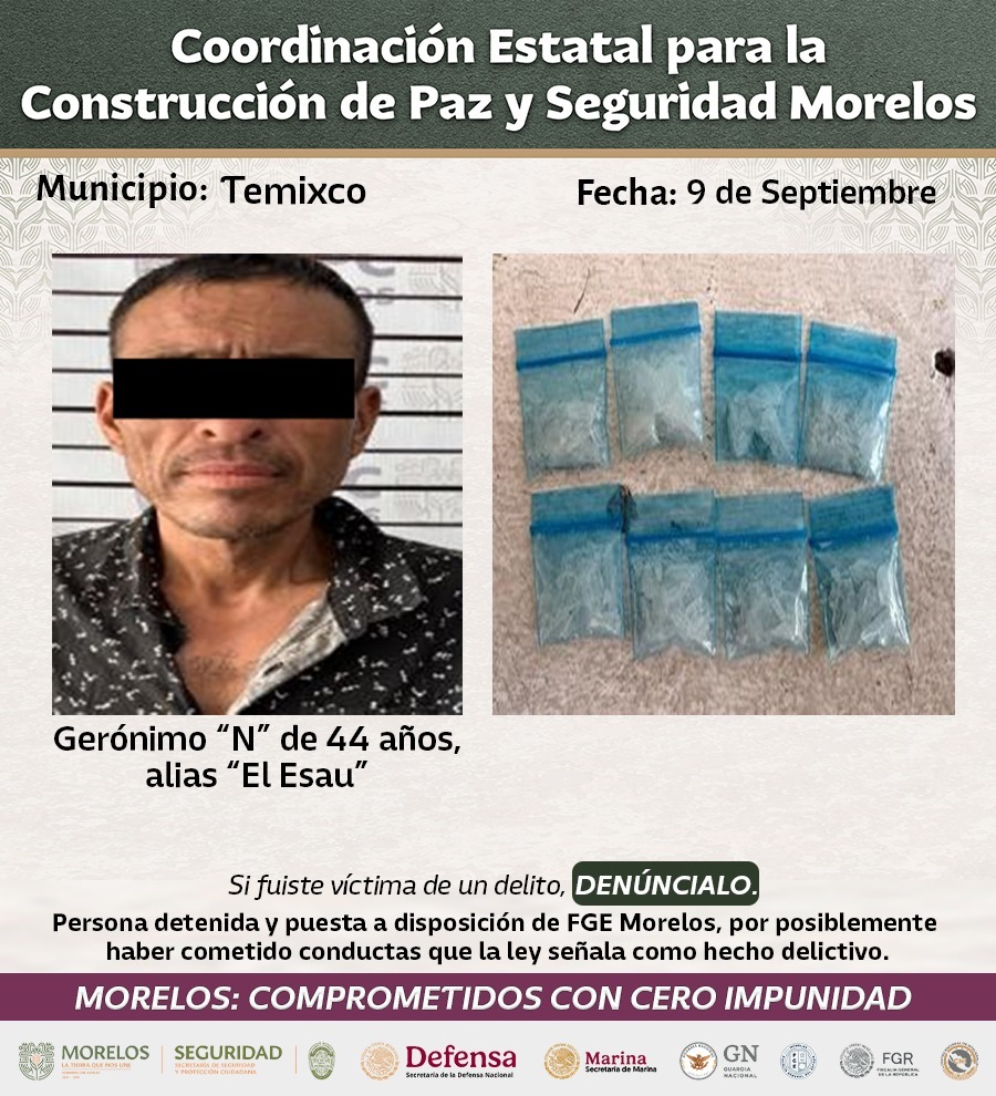 ASEGURAN INTEGRANTES DE LA MESA DE COORDINACIÓN ESTATAL PARA LA CONSTRUCCIÓN DE PAZ Y SEGURIDAD A 36 GENERADORES DE VIOLENCIA RELACIONADOS CON DELITOS DE ALTO IMPACTO