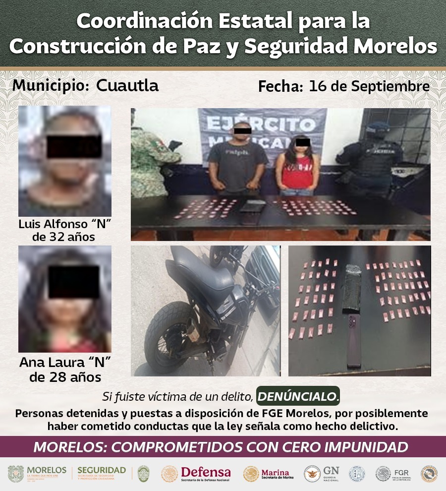 ASEGURAN INTEGRANTES DE LA MESA DE COORDINACIÓN ESTATAL PARA LA CONSTRUCCIÓN DE PAZ Y SEGURIDAD A 36 GENERADORES DE VIOLENCIA RELACIONADOS CON DELITOS DE ALTO IMPACTO