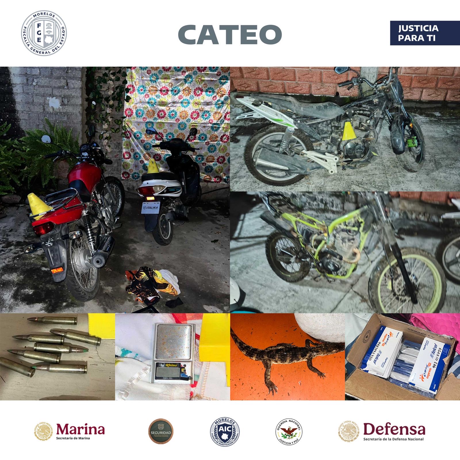 CATEAN UN INMUEBLE EN TEMOAC Y ASEGURAN CINCO MOTOCICLETAS DESMANTELADAS