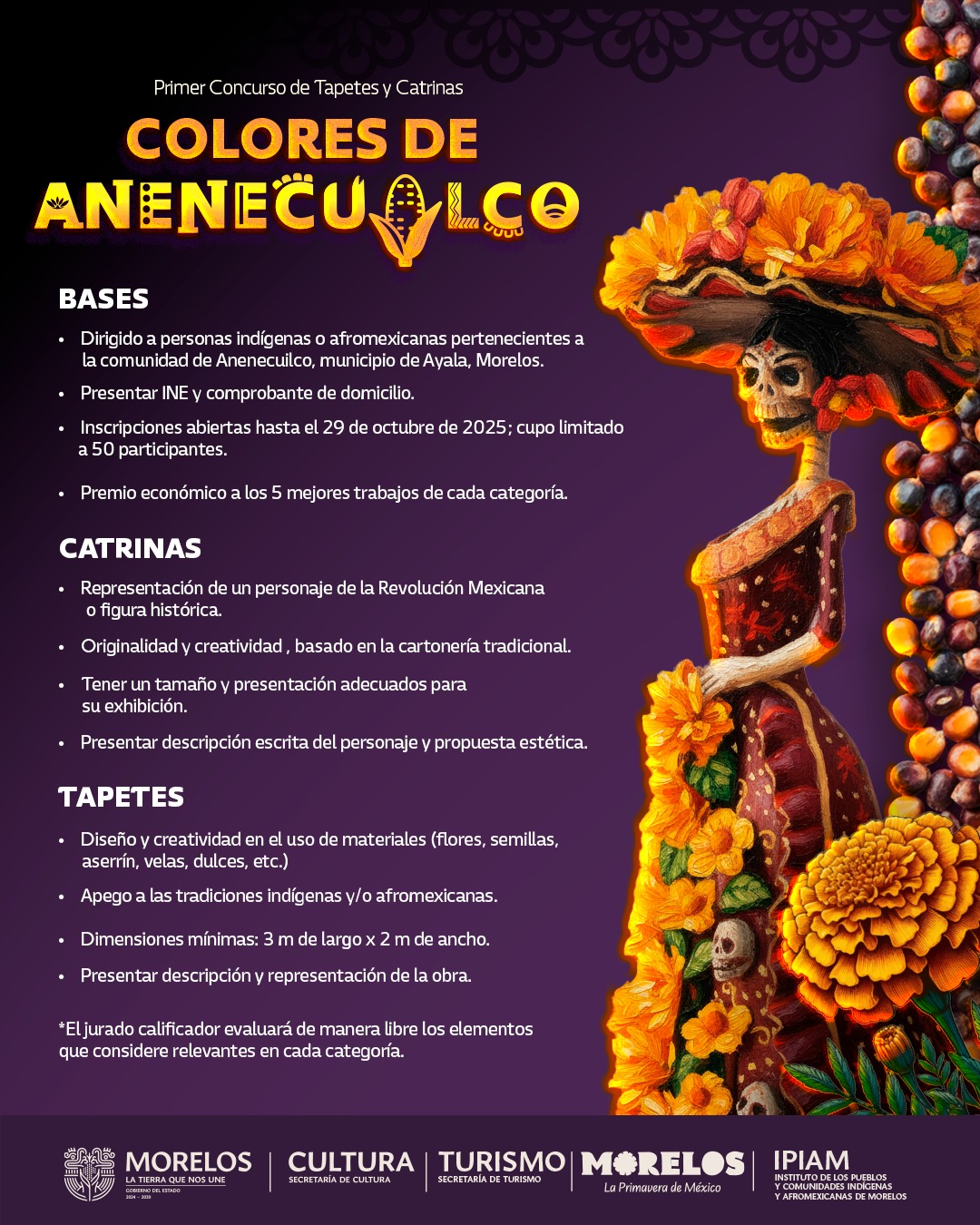 PROMUEVE GOBIERNO DE MORELOS EL ARTE POPULAR CON EL CONCURSO DE TAPETES Y CATRINAS “COLORES DE ANENECUILCO” PROMUEVE GOBIERNO DE MORELOS EL ARTE POPULAR CON EL CONCURSO DE TAPETES Y CATRINAS “COLORES DE ANENECUILCO”