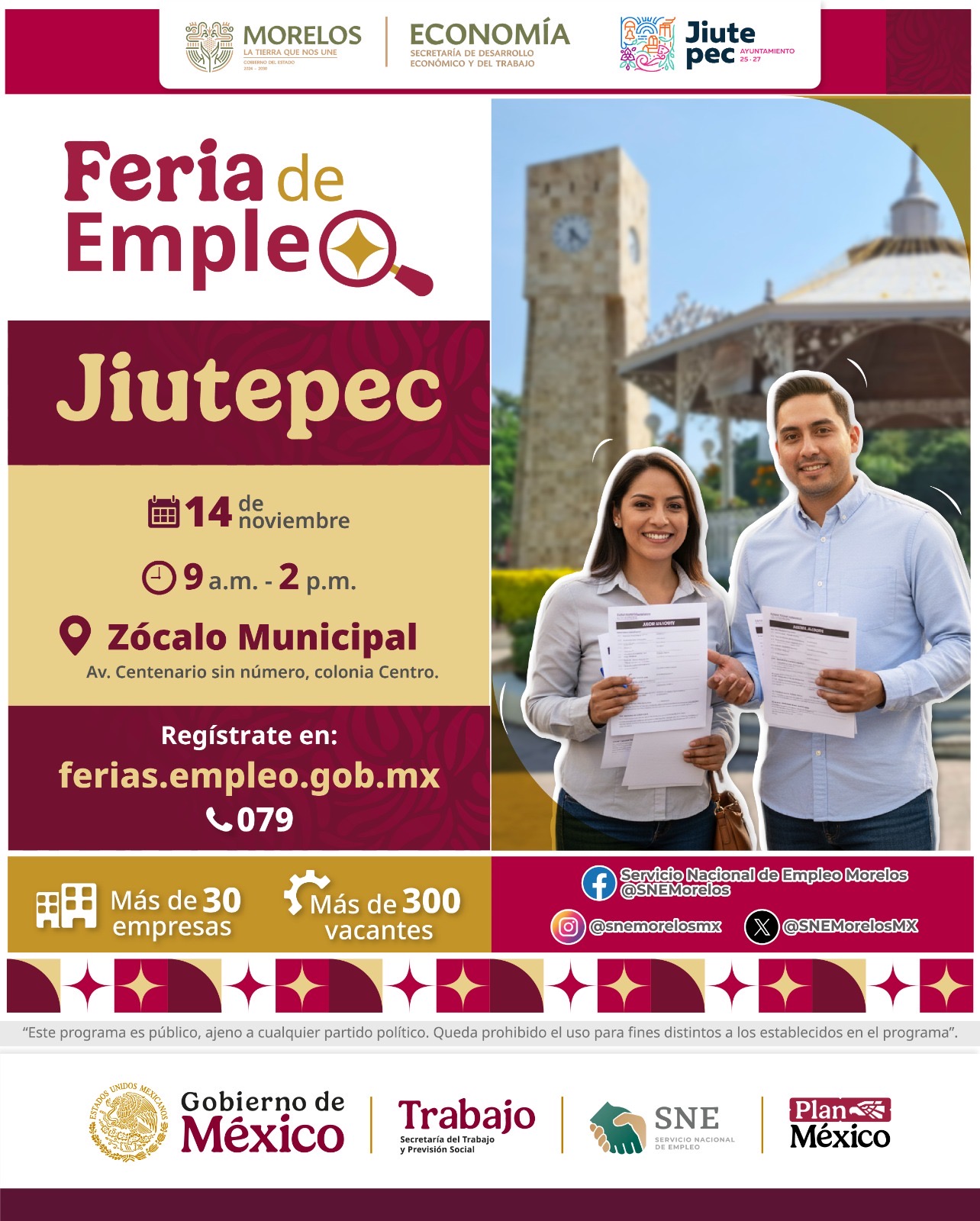 ACERCARÁ GOBIERNO DEL ESTADO MÁS DE 300 VACANTES MEDIANTE FERIA DE EMPLEO JIUTEPEC 2025