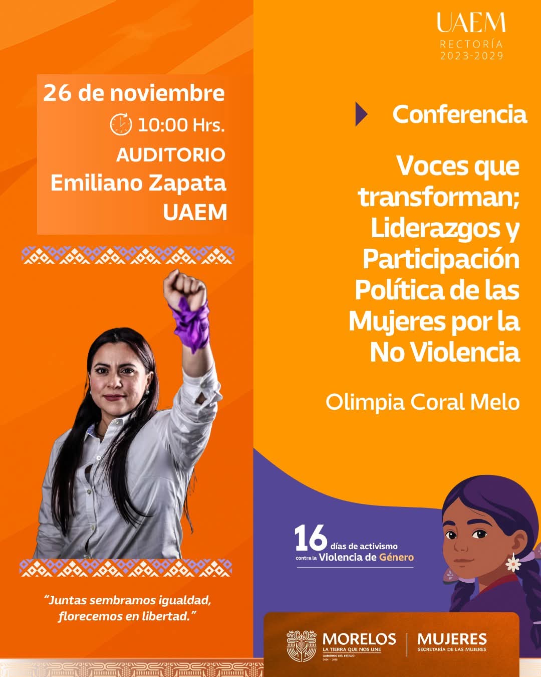 IMPLEMENTA GOBIERNO DE MORELOS ACCIONES POR EL 25N PARA IMPULSAR LA IGUALDAD Y PREVENIR LA VIOLENCIA CONTRA LAS MUJERES