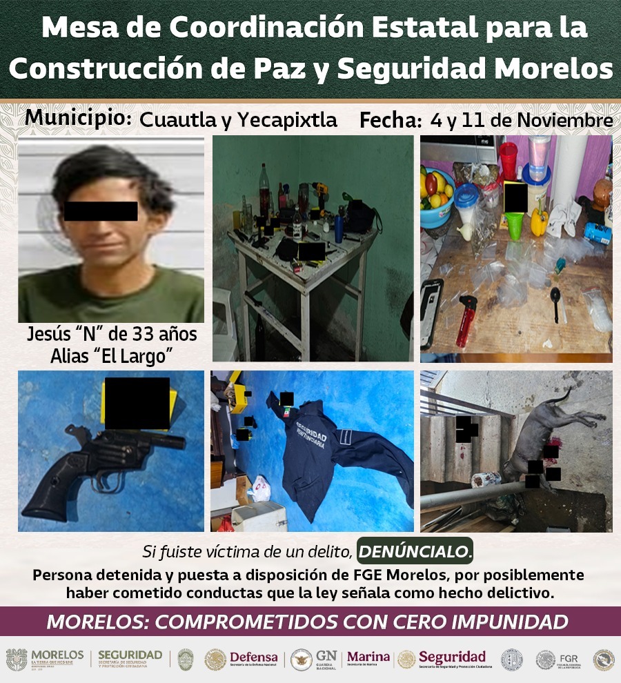 ASEGURA MESA DE COORDINACIÓN DE PAZ Y SEGURIDAD UNA BODEGA CONCENTRADORA DE ESTUPEFACIENTES Y 16 PERSONAS POR DELITOS DE ALTO IMPACTO