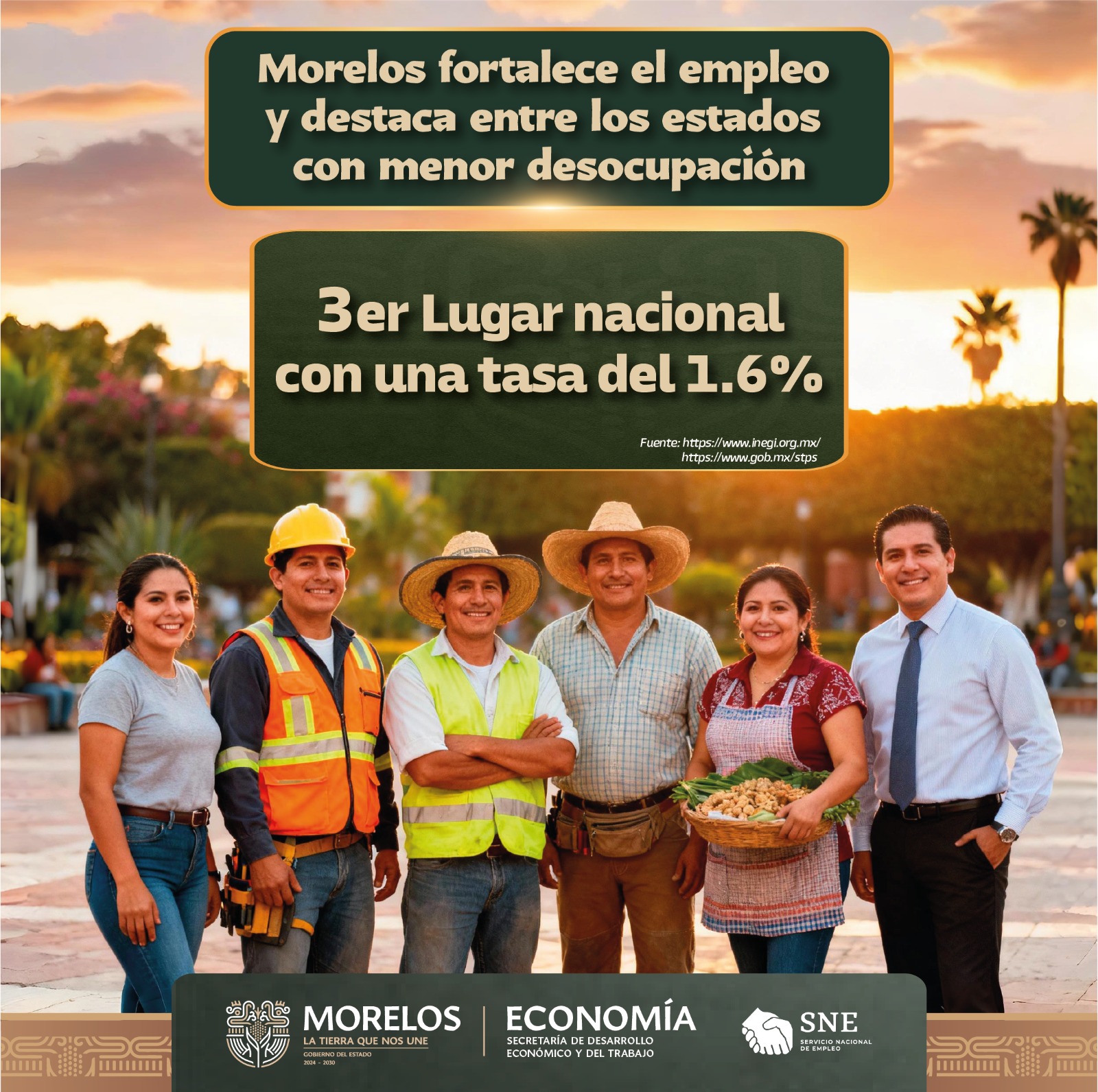 CONSOLIDA MORELOS SU POSICIÓN COMO TERCER ESTADO CON MENOR DESOCUPACIÓN DEL PAÍS